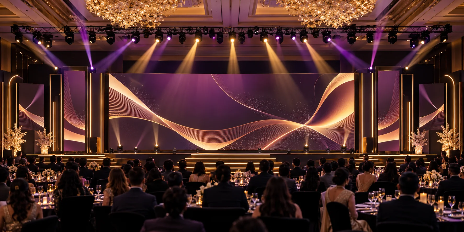 Corporate conference stage with LED screens
